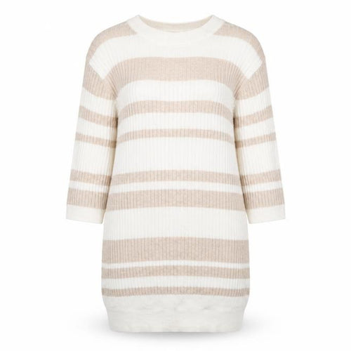 Marks and Spencer Womens Beige Scoop Neck Striped Viscose Pullover Jumper Size 8