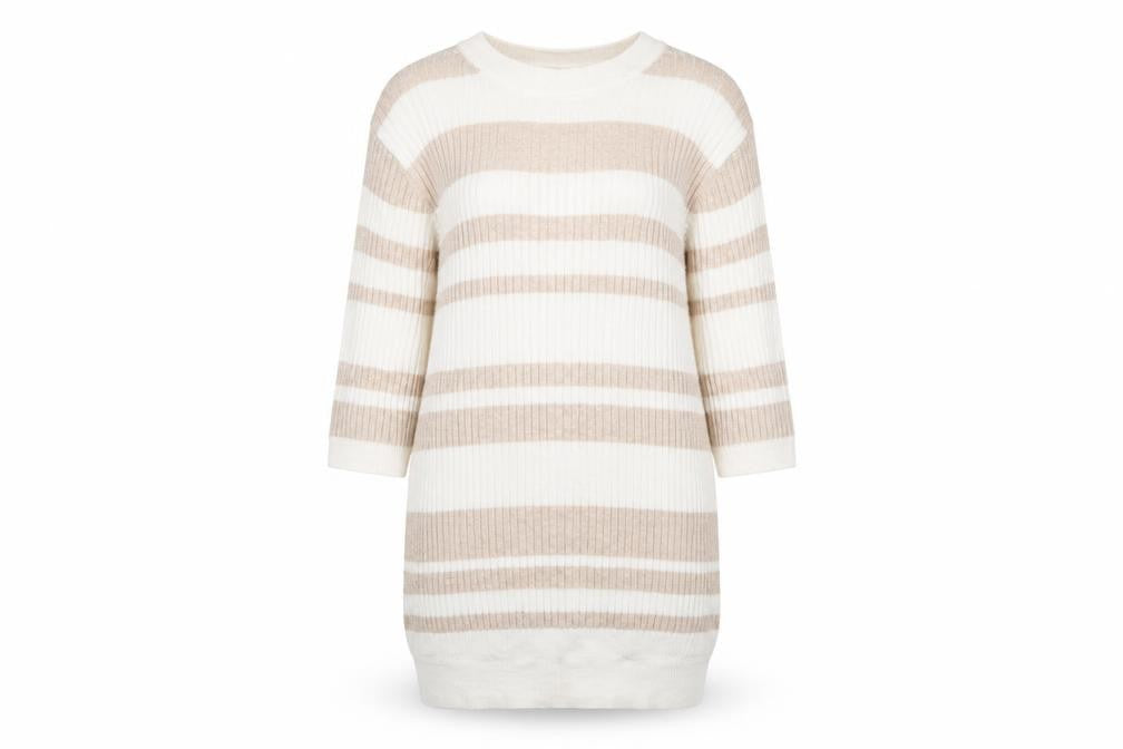Marks and Spencer Womens Beige Scoop Neck Striped Viscose Pullover Jumper Size 8