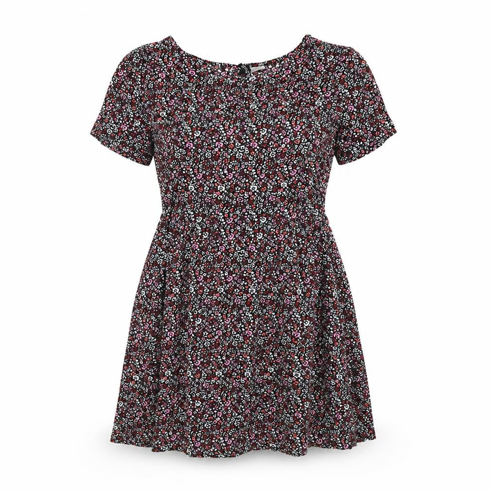Front view of H&M women’s multicoloured floral viscose a-line, size UK 4, boat neck pullover