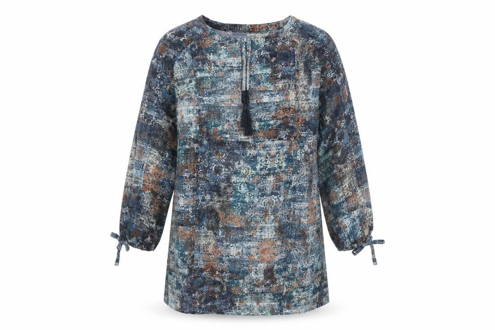 Front view of Maison de Nimes women’s multicoloured geometric polyester shift, size UK 10, boat neck tie