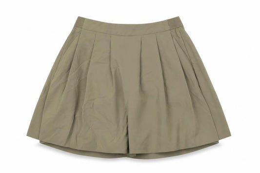Front view of Preworn women’s green paisley polyester pleated skort, size XS