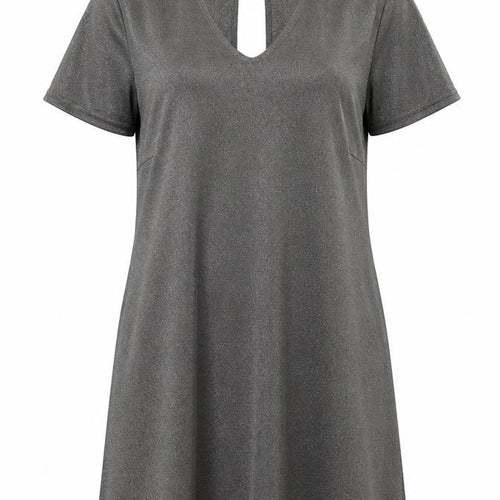 New Look Womens Grey Polyester T-Shirt Dress Size 10 Halter Button - Metallic
