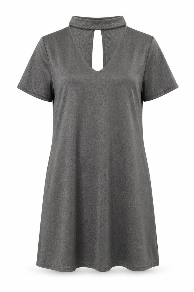 New Look Womens Grey Polyester T-Shirt Dress Size 10 Halter Button - Metallic