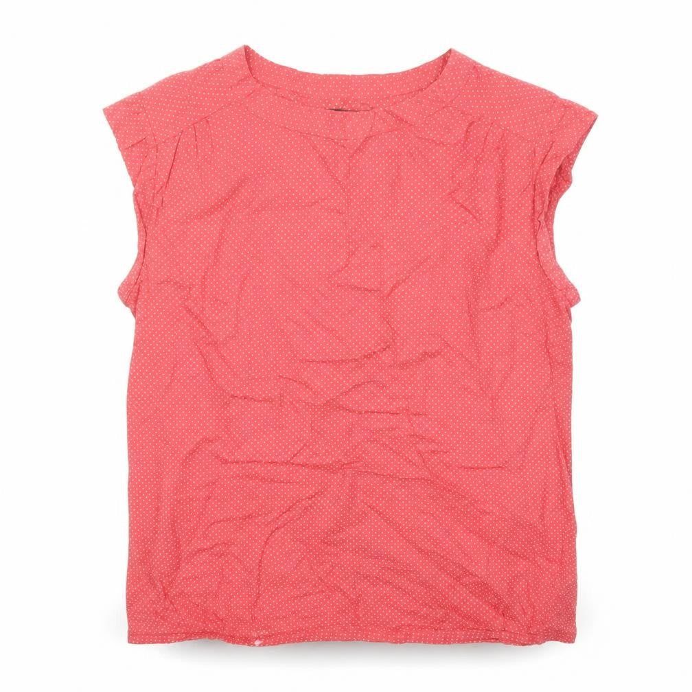 Emily and Fin Womens Pink Polka Dot 100% Cotton Basic Blouse Size M Boat Neck