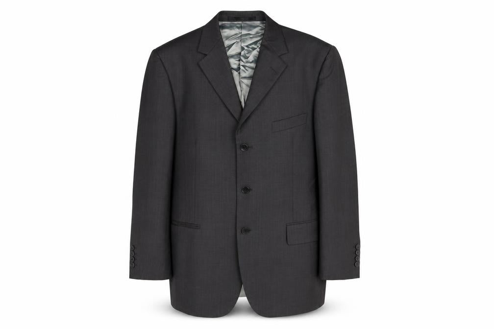 Front view of Marks & Spencer men’s grey wool jacket suit jacket, size 42, regular