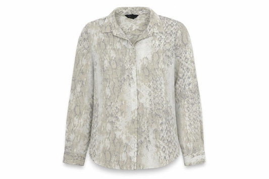 Front view of New Look women’s grey animal print polyester basic button-up, size UK 10, collared - snake print