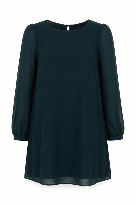 Front view of Atmosphere women’s green polyester a-line, size UK 10, boat neck button