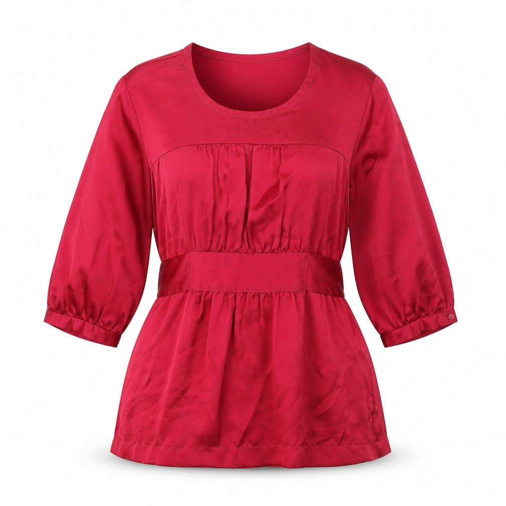 Front view of Zara women’s pink polyester tunic blouse, size M, scoop neck