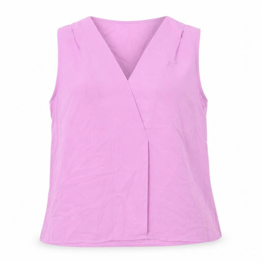 Front view of French Connection women’s purple polyester basic blouse, size L, v-neck
