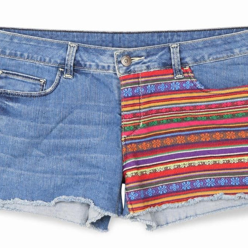 VERO MODA Womens Blue Geometric Cotton Cut-Off Shorts Size 30 L3 in Regular Zip