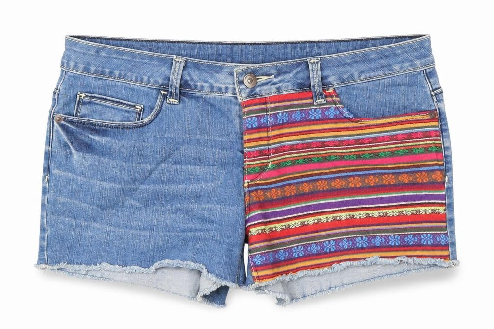 VERO MODA Womens Blue Geometric Cotton Cut-Off Shorts Size 30 L3 in Regular Zip