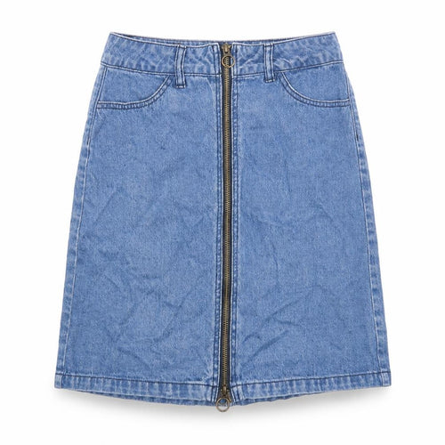 Only Womens Blue Cotton Straight & Pencil Skirt Size 6 Zip