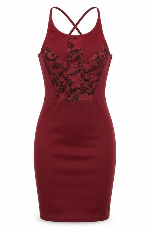 Front view of Boohoo women’s red floral polyester bodycon, size UK 10, round neck pullover