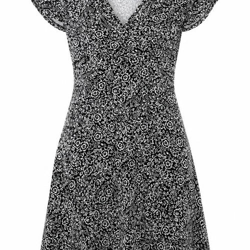 F&F Womens Black Floral Viscose Fit & Flare Size 8 V-Neck Pullover