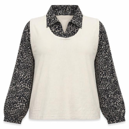 Punt Roma Womens Beige Collared Animal Print Acrylic Pullover Jumper Size XL - Leopard Print 2 in 1 Shift