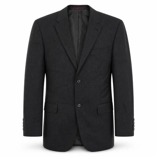 Front view of Next men’s black striped polyester jacket suit jacket, size 40, regular