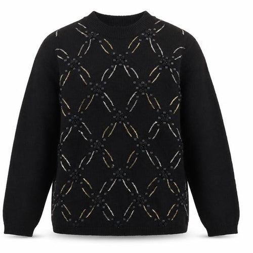 Norton McNaughton Womens Black Round Neck Geometric Ramie Pullover Jumper Size M