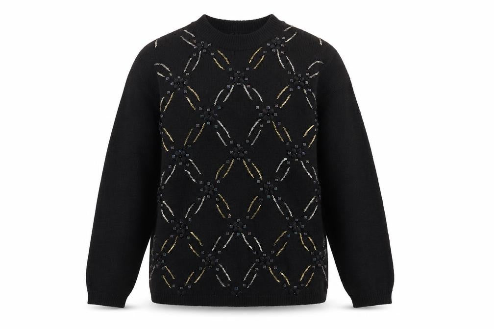 Norton McNaughton Womens Black Round Neck Geometric Ramie Pullover Jumper Size M