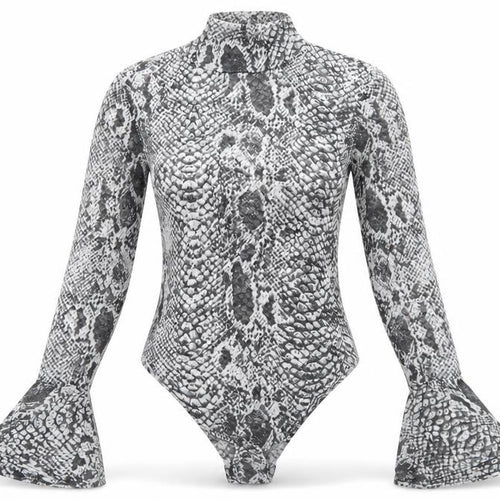 Glamour Womens Grey Animal Print Polyester Bodysuit One-Piece Size 10 Snap - Snake print