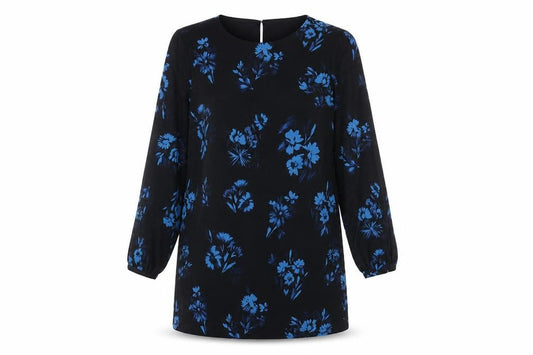 Front view of H&M women’s black floral polyester a-line, size UK 12, round neck pullover