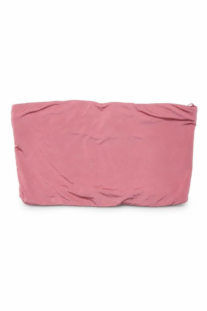 Front view of Monsoon women’s pink polyester cropped tank, size UK 16, off the shoulder