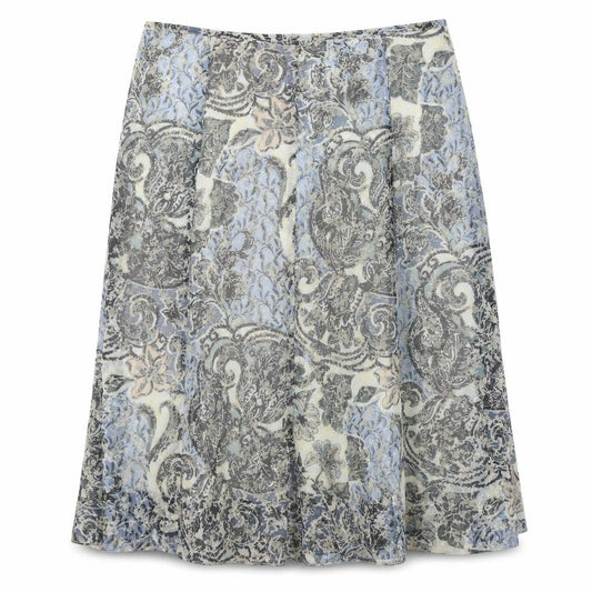 Front view of Classics women’s beige geometric polyester swing skirt, size UK 14, zip
