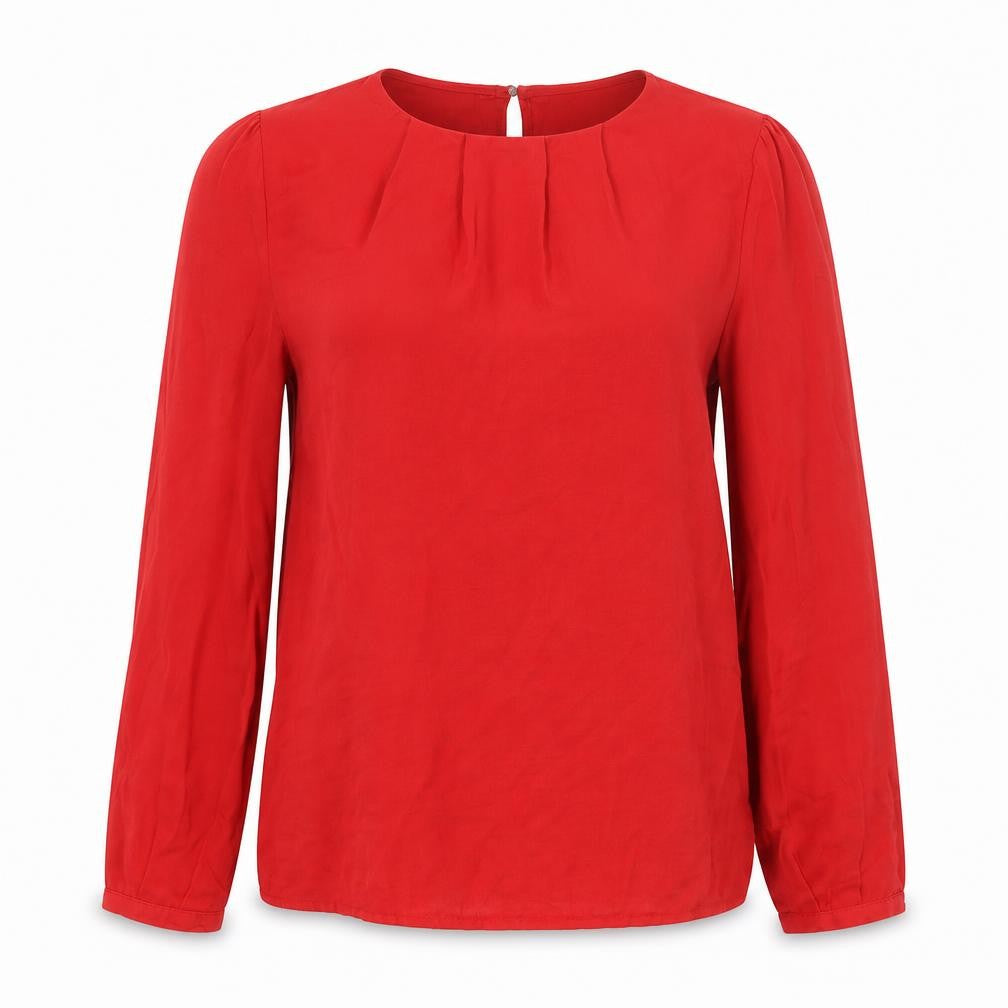 Zara Womens Red Polyester Basic Blouse Size S Round Neck