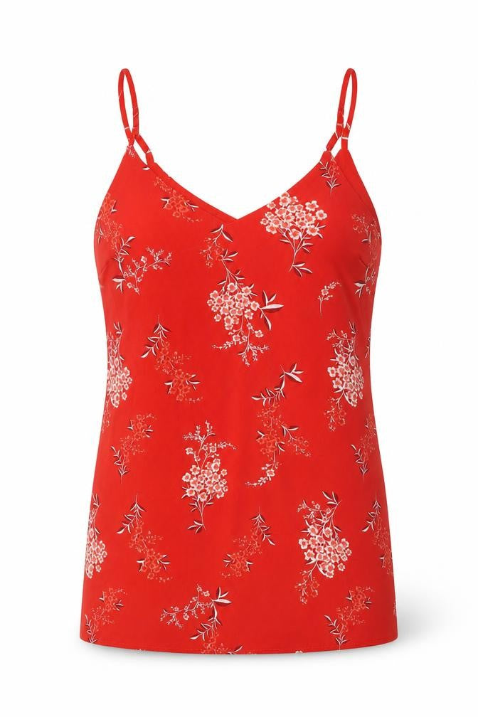 Cotton On Womens Red Floral Polyester Camisole Tank Size M V-Neck