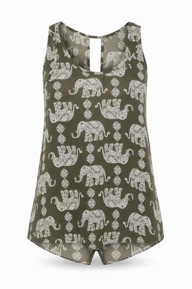 Front view of Apricot women’s grey geometric polyester basic tank, size UK 8, scoop neck - elephant
