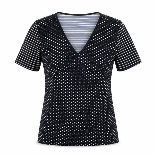 Betty Barclay Womens Black Polka Dot Polyester Basic T-Shirt Size 14 V-Neck - Striped