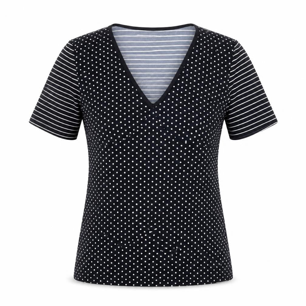 Betty Barclay Womens Black Polka Dot Polyester Basic T-Shirt Size 14 V-Neck - Striped