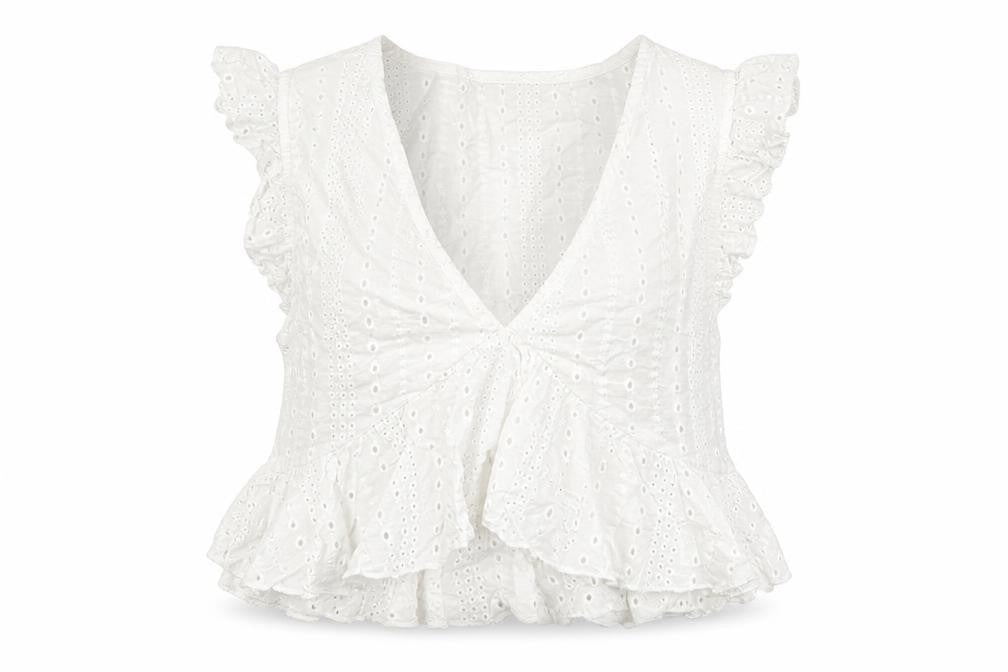 NA-KD Womens White 100% Cotton Basic Blouse Size 8 V-Neck