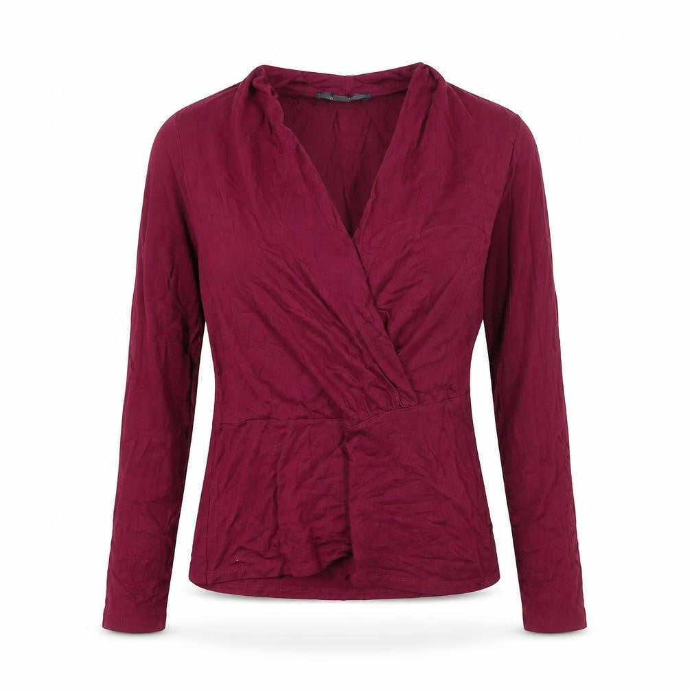 Front view of Spirit women’s red viscose basic blouse, size XS, v-neck