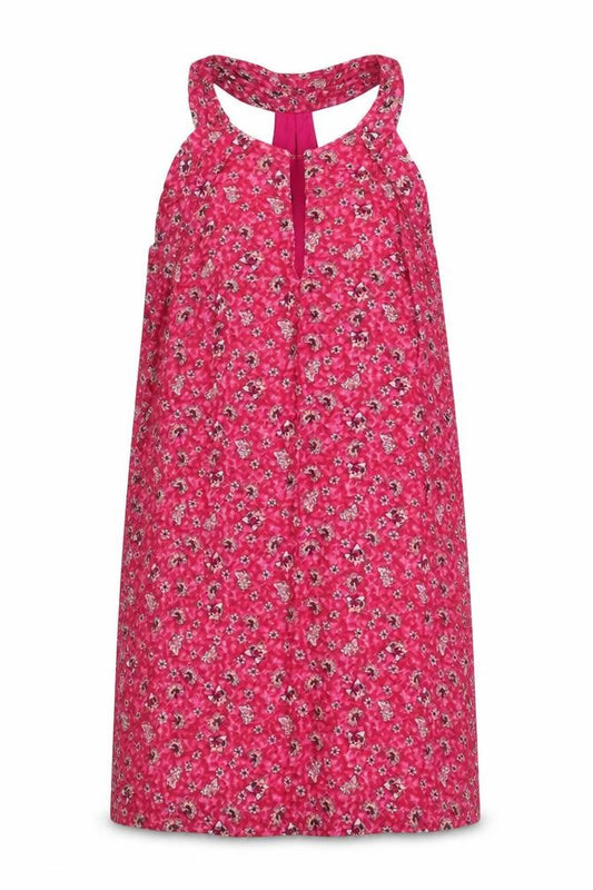 Front view of Mango women’s pink floral polyester a-line, size S, round neck button