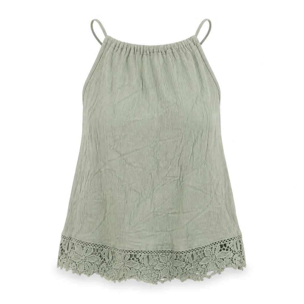 Front view of Divided by H&M women’s green viscose basic tank, size UK 6, scoop neck - crochet