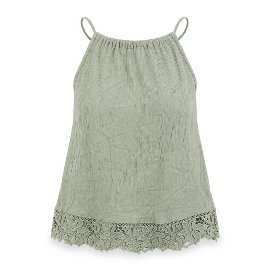 Front view of Divided by H&M women’s green viscose basic tank, size UK 6, scoop neck - crochet