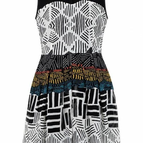Marks and Spencer Womens Black Geometric Polyester Fit & Flare Size 8 Round Neck Zip