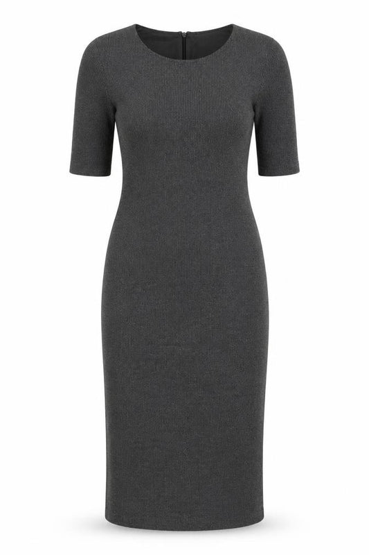 Front view of Mango women’s grey polyester bodycon, size XS, round neck zip