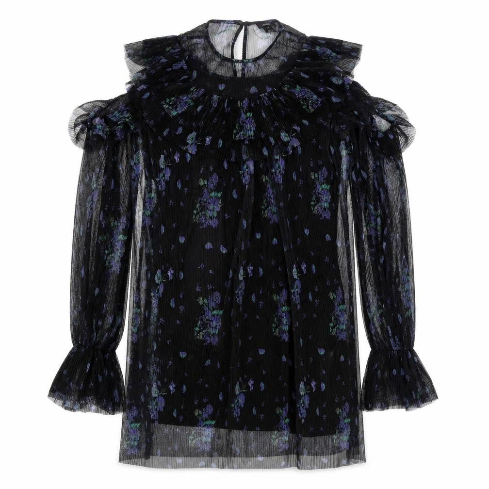 Front view of River Island women’s black geometric polyester a-line, size UK 10, round neck button - cold shoulder