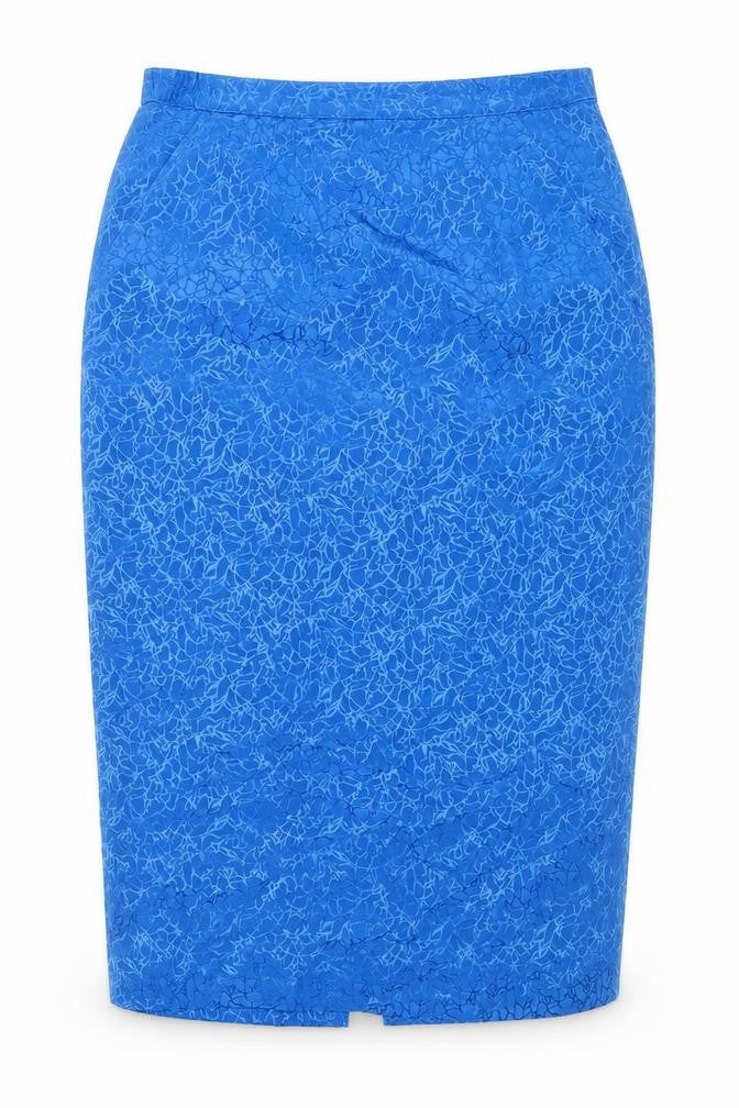 Preworn Womens Blue Geometric Polyester Straight & Pencil Skirt Size 10 Zip