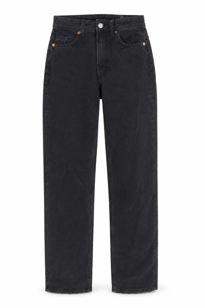 Front view of Denim & Co. women’s black cotton straight jeans, size UK 6, regular zip