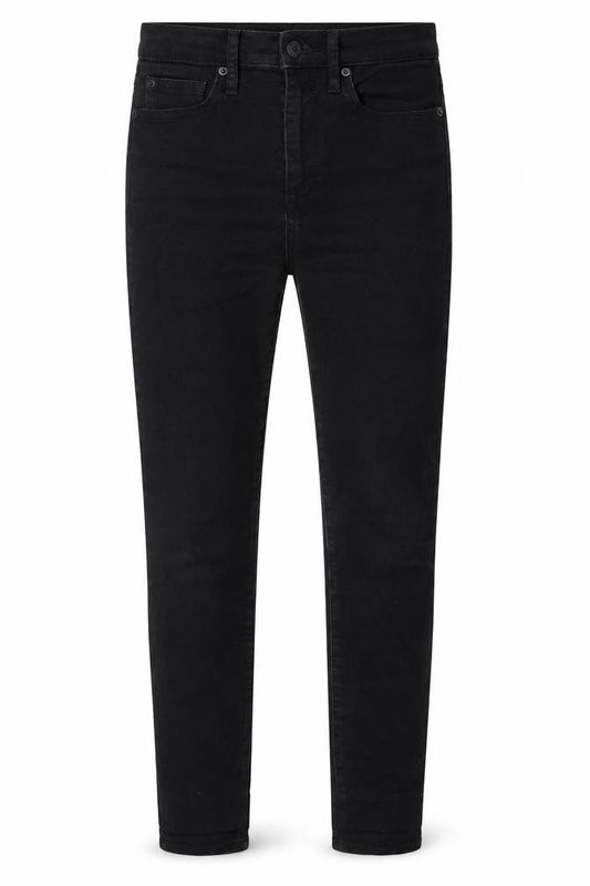 Front view of Gap women’s black cotton skinny jeans, size UK 26, in slim zip
