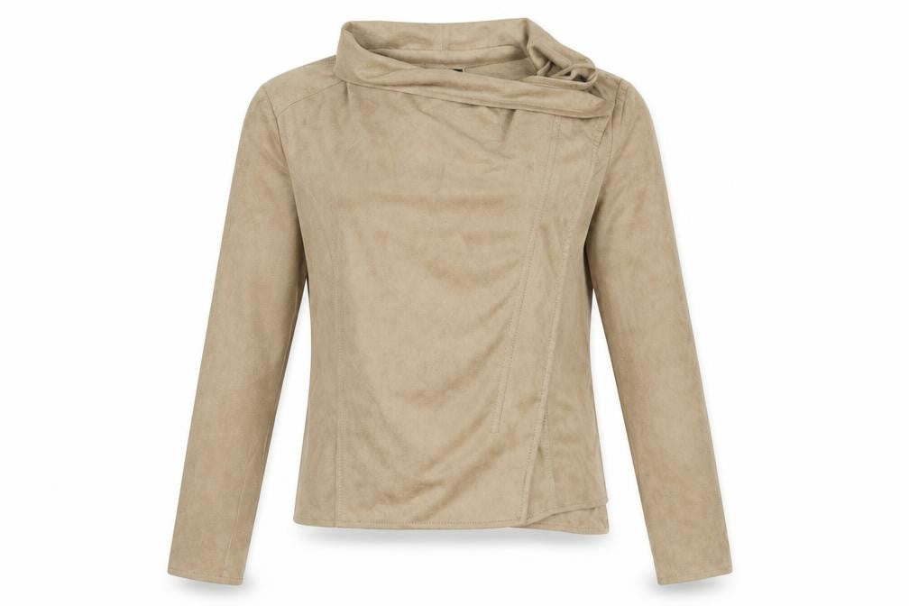Front view of Atmosphere women’s brown biker jacket, size UK 6, zip