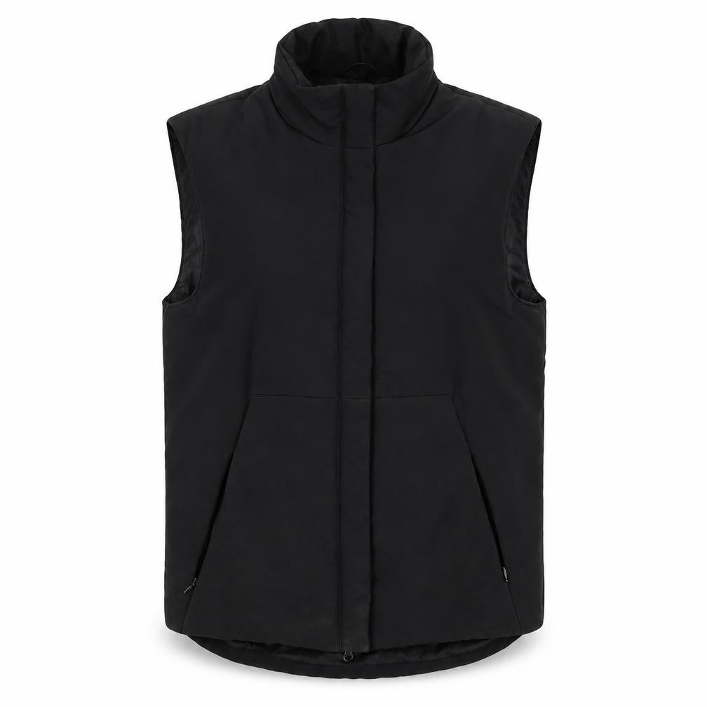 Front view of Yessica women’s black gilet jacket, size UK 10, zip