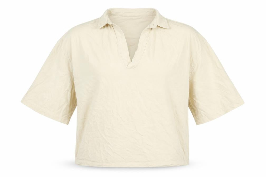 Front view of ASOS women’s ivory cotton basic blouse, size M, collared