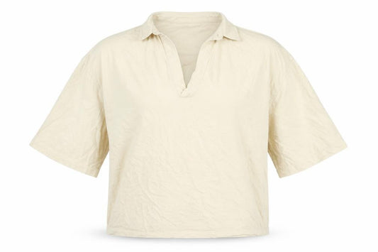 Front view of ASOS women’s ivory cotton basic blouse, size M, collared