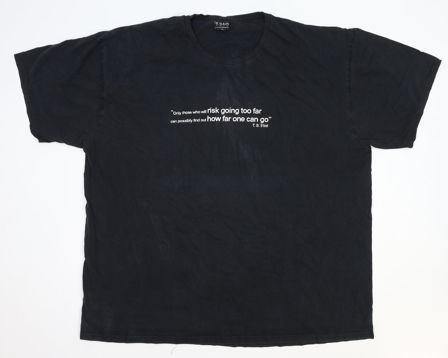 T-34 Mens Black Cotton T-Shirt Size 4XL Round Neck - T.S Eliot Quote