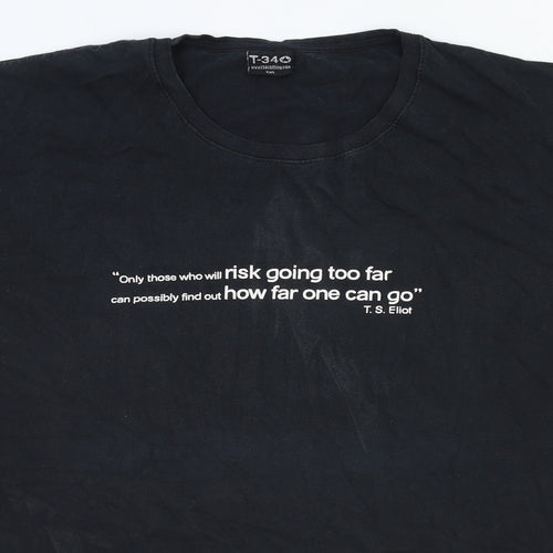 T-34 Mens Black Cotton T-Shirt Size 4XL Round Neck - T.S Eliot Quote