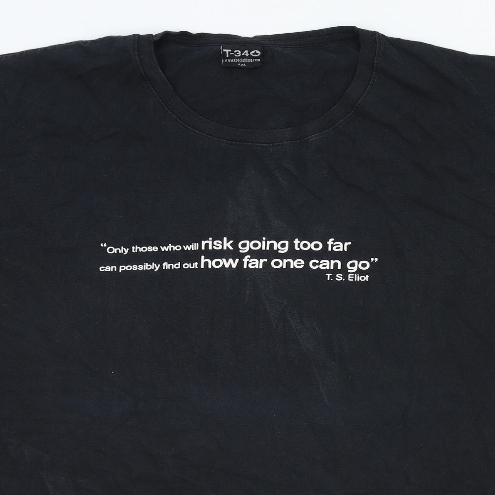 T-34 Mens Black Cotton T-Shirt Size 4XL Round Neck - T.S Eliot Quote