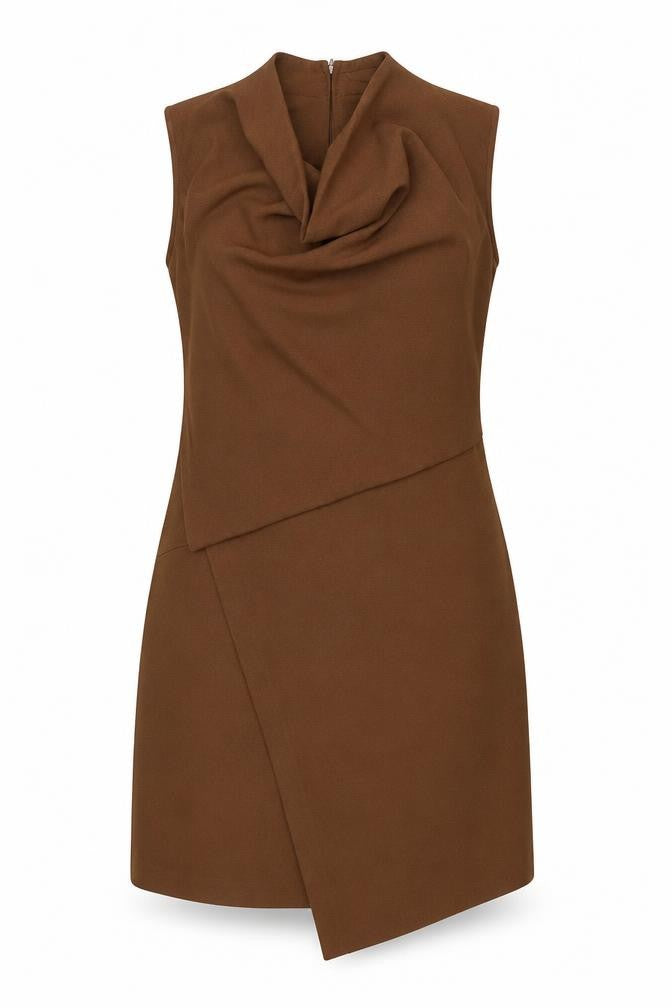 Front view of Next women’s brown polyester a-line, size UK 10, cowl neck zip